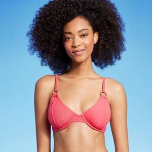 Shade & Shore Women's 36D Hot Pink Ring Accent Underwire Bikini Swim Top